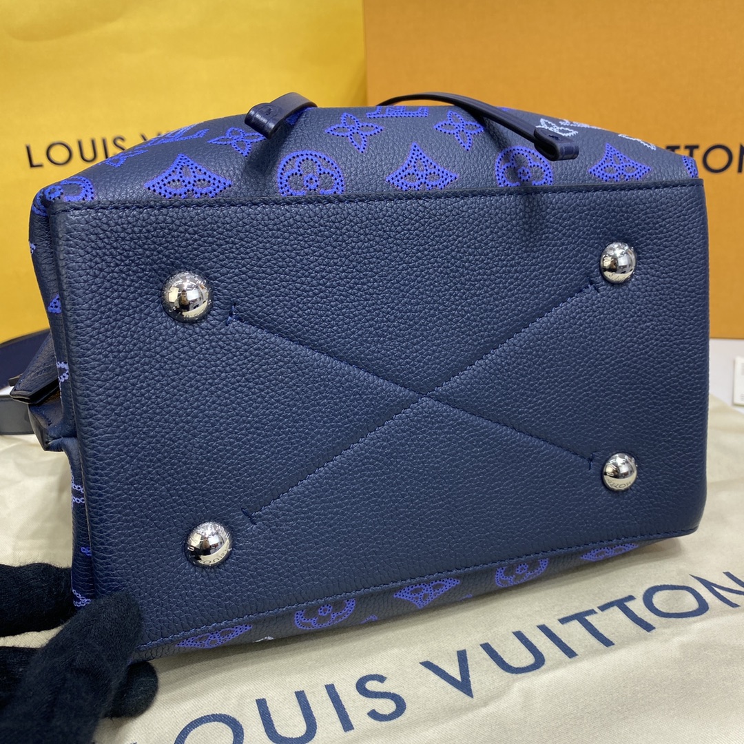 Louis Vuitton MURIA Bucket Bag Mahina Leather M59554 Navy Blue